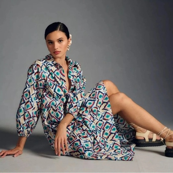Anthropologie Maeve The Bettina Cotton Tiered Midi Shirt Dress Size XL - Picture 3 of 12
